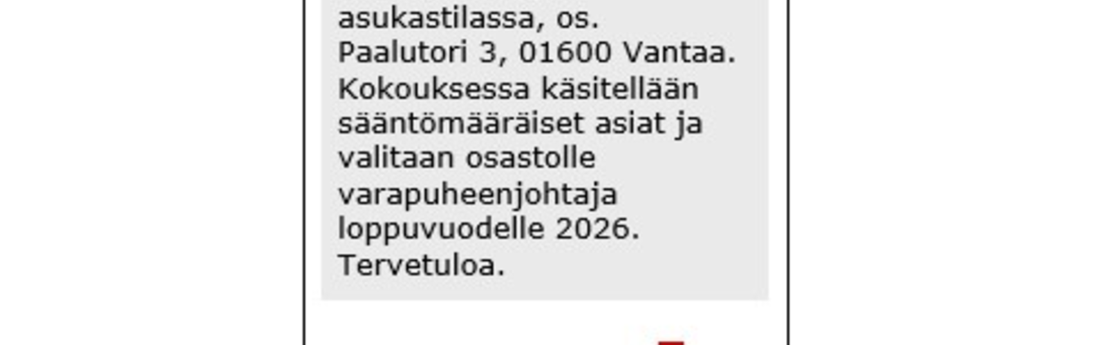 Länsi-Vantaan osaston kevätkokous 26