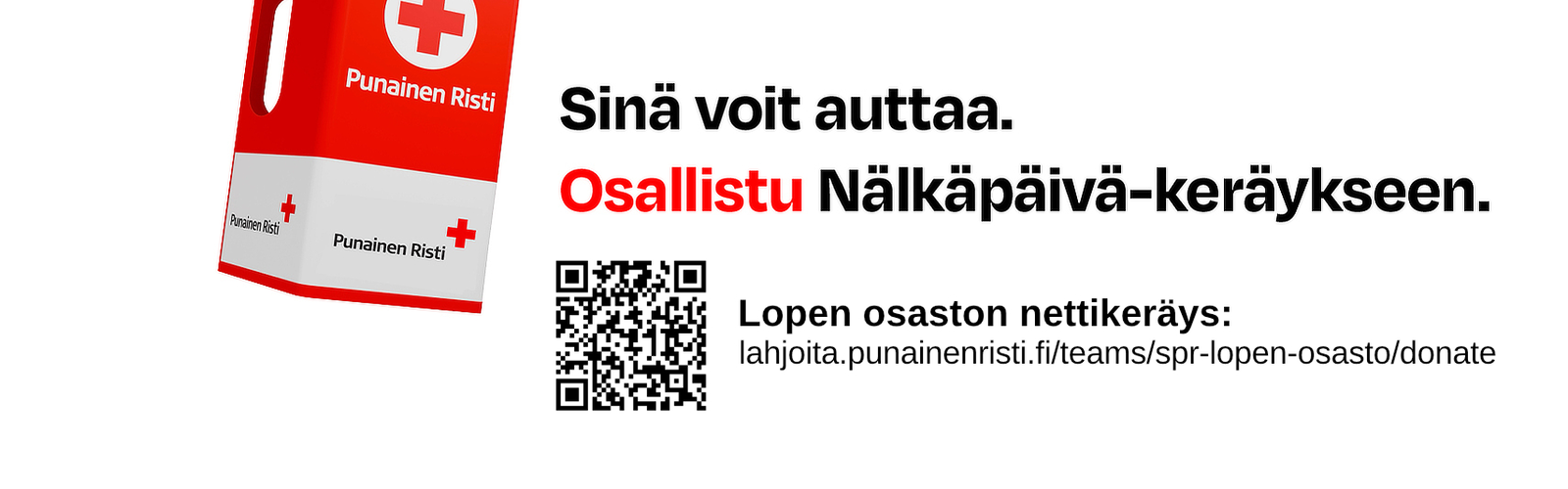 Kuvituskuva Nälkäpäivä-keräyksestä ja Lopen osaston nettikeräyksen verkko-osoite