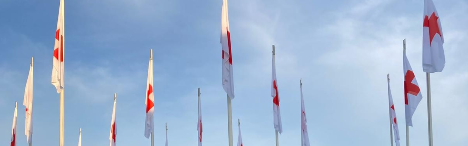 Punaisen Ristin liput yleiskokouksen edustalla