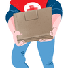 Piirros, jossa vapaaehtoinen kantaa laatikkoa.